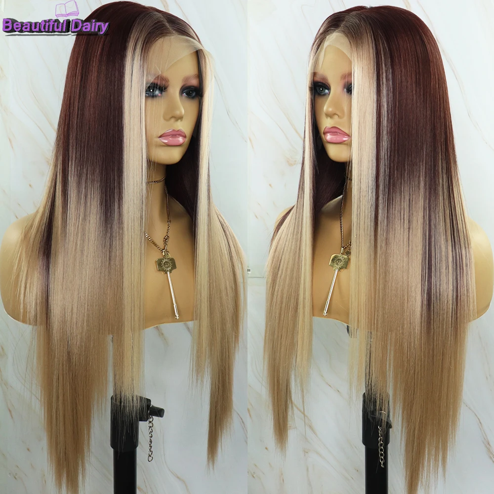 

Beautiful Diary 13X6 Futura Synthetic Lace Front Wigs For Black Women Silky Straight Gluesless Ombre Blond Lace Front Wig