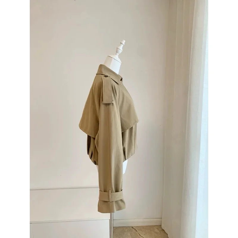 Autumn Women's 2-Color Casual Short Jacket Dropped Shoulder Long Sleeve Turn-down Collar Single Breasted Loose Female Coat
