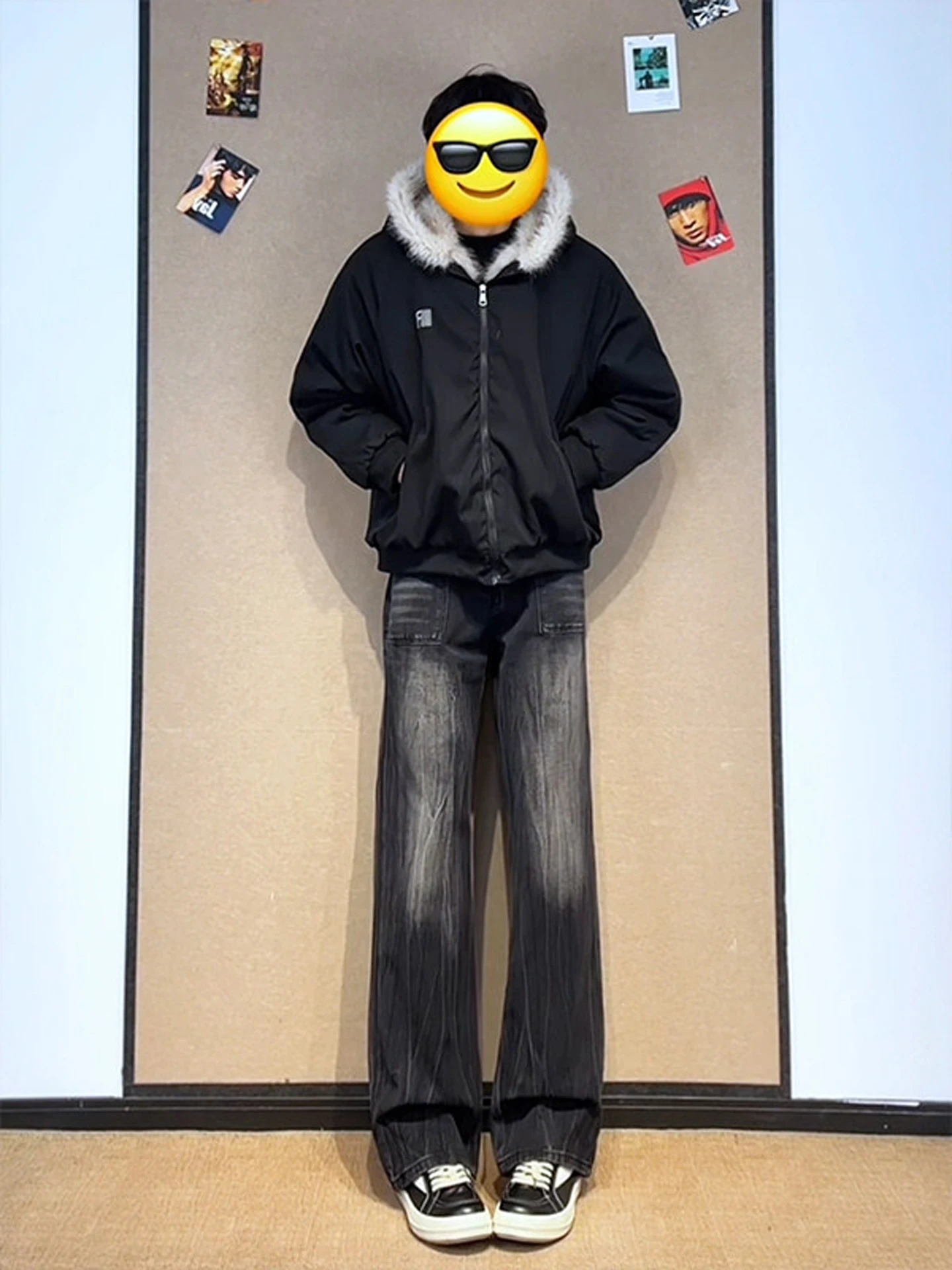 

Black Lightning Bamboo Node Denim Jeans Men's Winter Fleece Thick Workwear Pants American Style Leg Lengthening Straight Leg ...