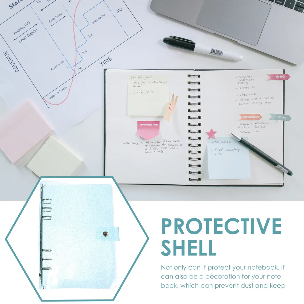 

2 шт., скрапбукинг, 6-кольцевая переплетная крышка для ноутбука, аксессуары для планировщика, портативный чехол для дневника, защита для журнала, небесно-голубой, прозрачный