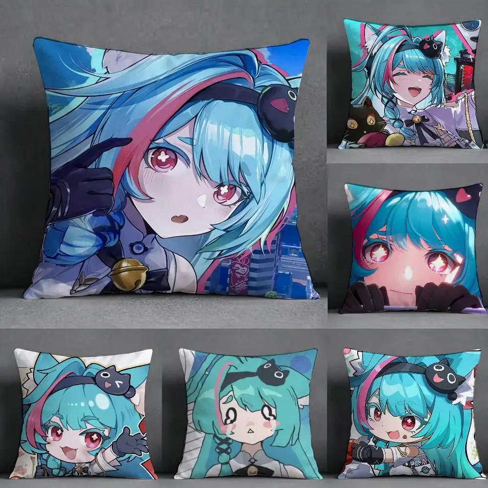 Neverness to Everness Nanally NTE mint  Square Double-Sided printed Pillow Case Bedroom Bedside Pillow Sofa Cushion Cover