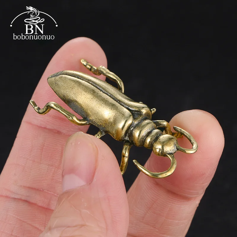 Mosiądz imitacja zwierzęcia chrząszcz figurka miniaturowa ozdoba na biurko akcesoria zabawny stół herbata Pet rzemiosło Retro dekoracje domu
