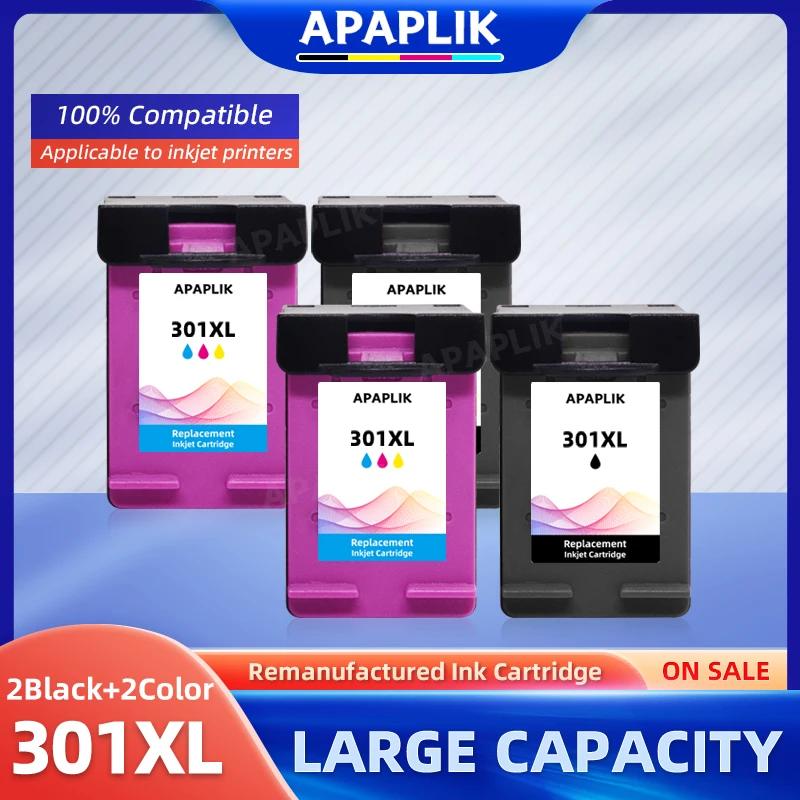 APAPLIK Remanufactured Ink Cartridge For HP 301 XL Black and Tricolor For HP Deskjet 1000 1010 1050 1050A 2050 2050A 2540