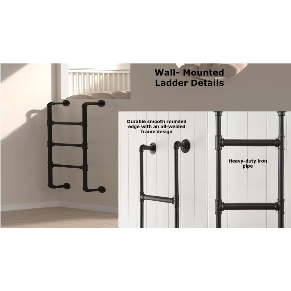 سلم متطور مثبت على الحائط على الطراز الصناعي لنوافذ الطابق السفلي، 3 خطوات، 3.3 قدم × 1.5 قدم، يدعم 330 رطل، ديس من الحديد المطاوع باللون الأسود #4