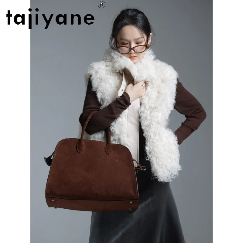 TAJIYANE Toscana Sheep Shearling Fur Vest Woman Fourrure Sleeveless Jackets of Woman Curly Fur Coat Short Biker Vestes Femmes