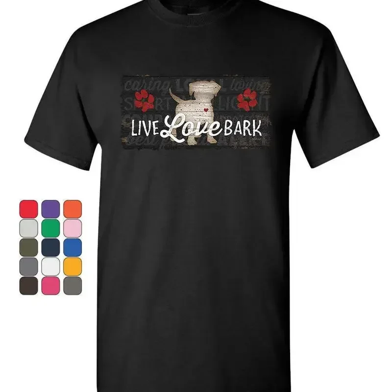 Live Love Bark T-Shirt Cute Dog Puppy Doggie Paw Wiggle Pet Woof Mens Tee Shirt