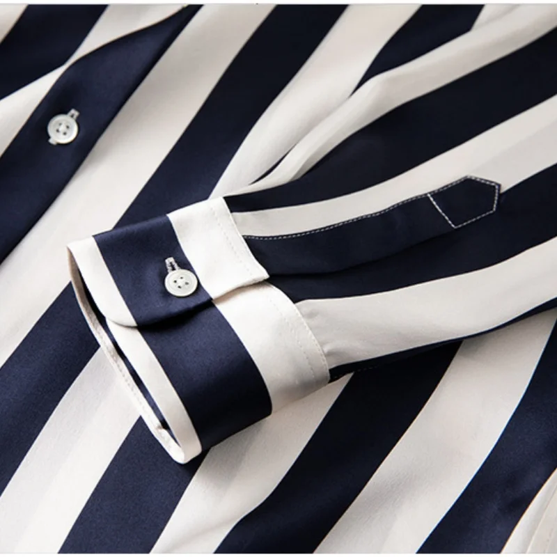 Birdtree، 9% التوت الحرير 7٪ دنة شريط بلوزة، المرأة الحرير تمتد الساتان التلبيب قمم، كم كامل قميص، 2025 جديد T5D627JF #6