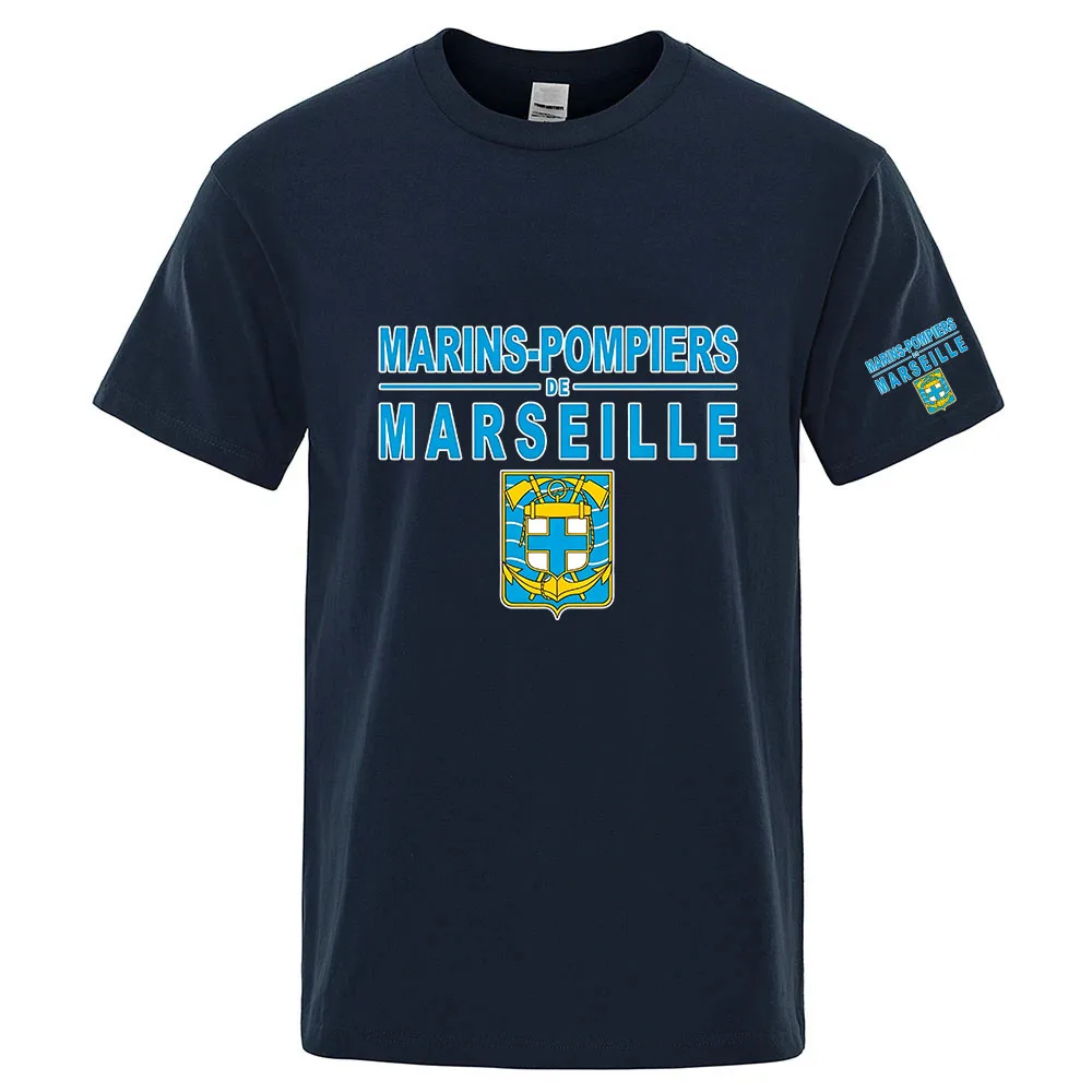 Marins Pompiers Marseille Naval Fire Battalion Men's Casual Joker Classic Comfortable Short Sleeve Simple Fashion T-shirt