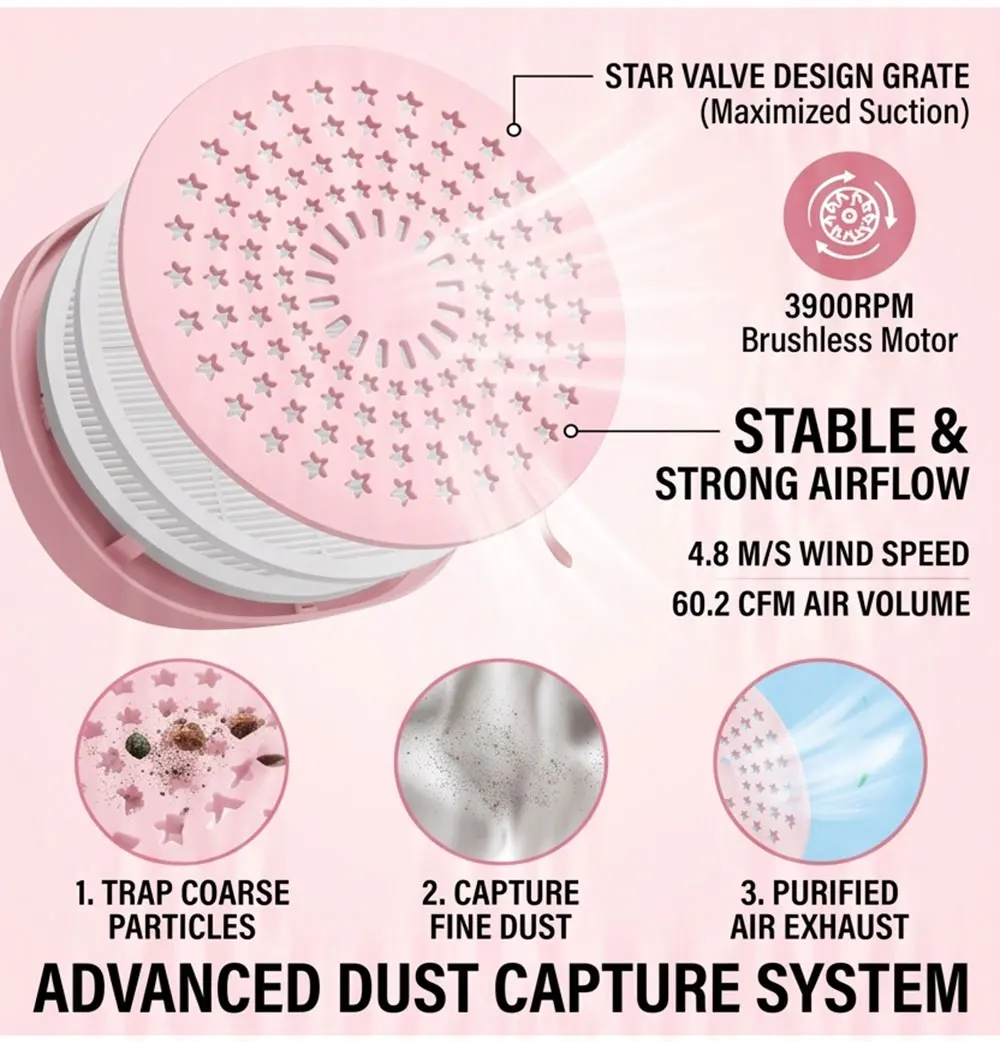 Nail Dust Collector 3900RPM Brushless Motor, USB Suction Vacuum Cleaner with 10 Filters for Acrylic Nails Salon Home Use