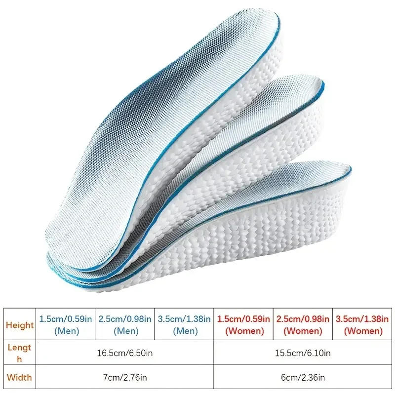 1.5/2.5/3.5 Cm Arch Support Height Increase Insoles Light Weight Soft Elastic Lift Soft Elastic Lifting For Men Women Shoes Pads