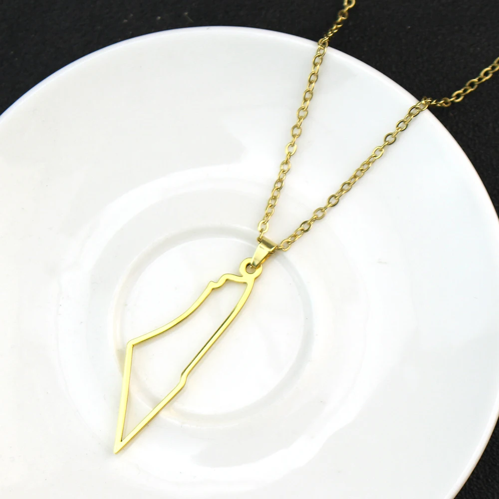 Jewish Israel Country Map Stainless Steel Gold Color Pendant Necklace For Men Women Arabic Choker Chain Amulet Jewelry Gift image 6