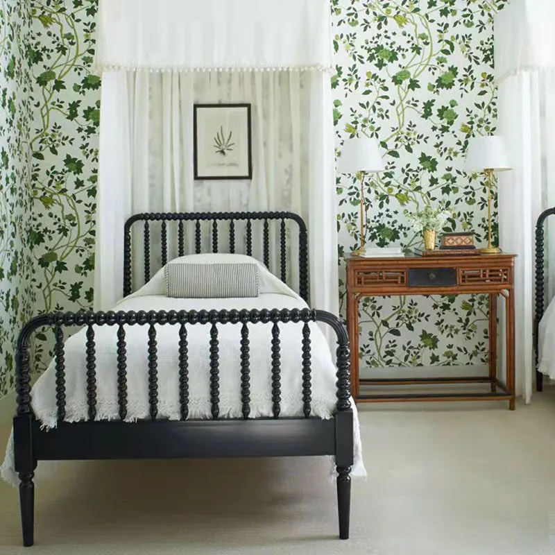 All solid wood frame engraving bed Nordic style bedroom double bed simple light luxury retro multi-color customization