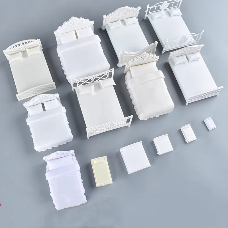 1pc 1/20 1/25 1/30 Miniature Bed Dollhouse Furniture Ornament Doll Accessories Model Building kit Decorative Modeling Craft Toy