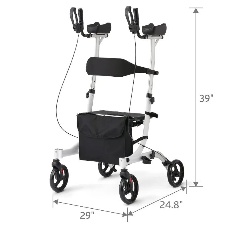 Upright Rollator Walker with Padded Armrests, Stand Up Walkers for Seniors, 7.5-Inch Wheels, Height Adjustable