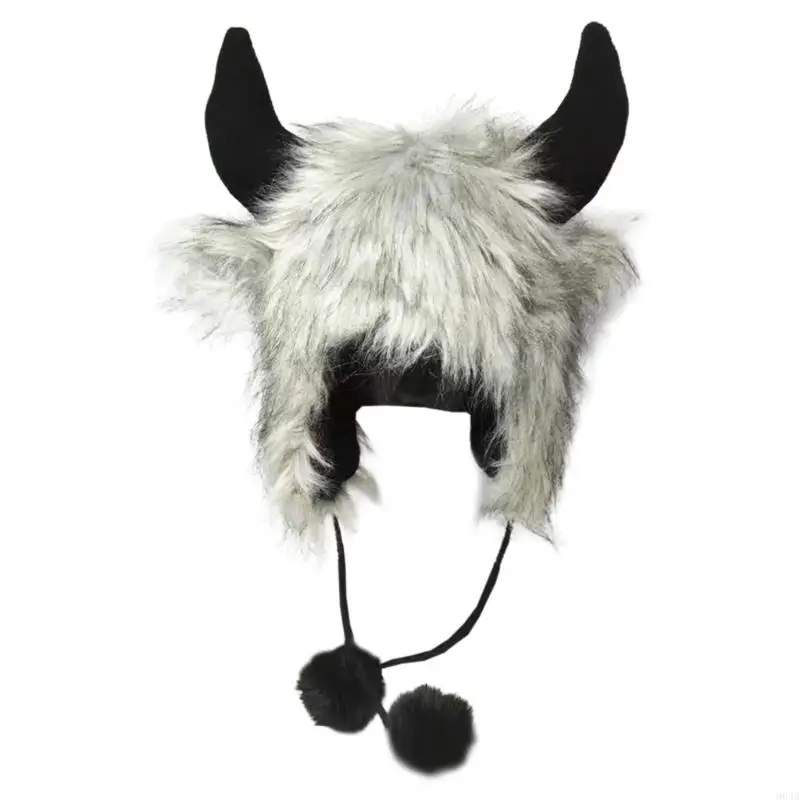 Horn Design Winter Hat with Braided Chin Ties for Outdoor Photo Use 964A