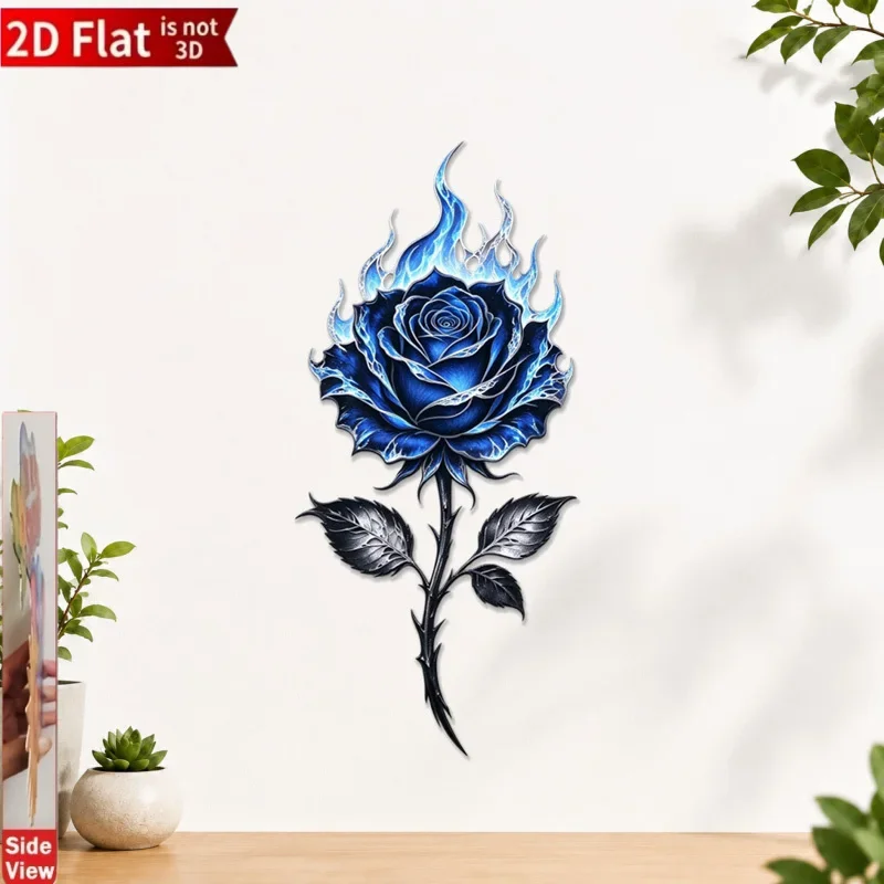 CIFBUY Metal Wall Art Blue Flame Rose Iron Cut Out Hanging Plaque Man Cave Bar Wall Decor Gift