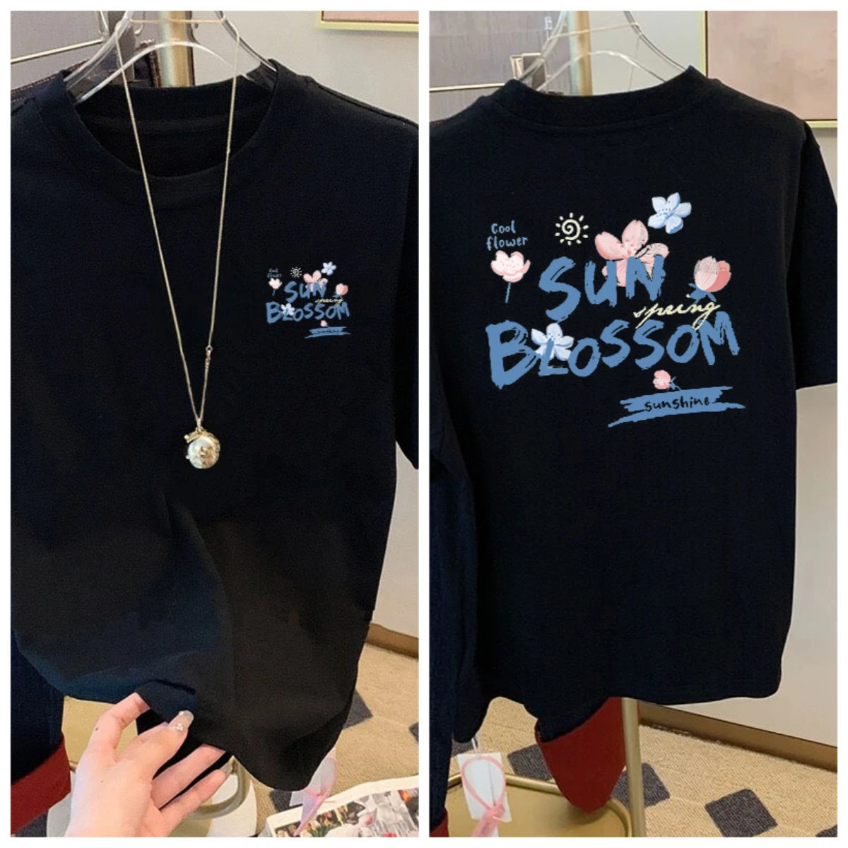 

2025 Summer New Pure Cotton Short-Sleeve T-Shirt Versatile Square Shoulder Top for Petite Figures Trendy Youthful Commuting