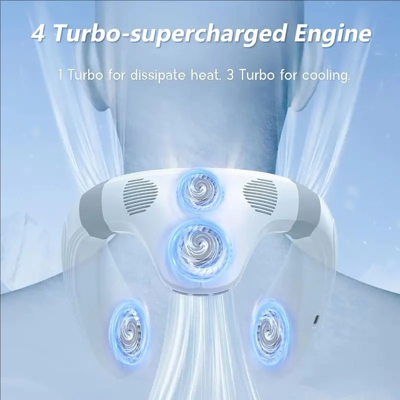 مروحة رقبة محمولة قابلة لإعادة الشحن عبر USB مع 360 درجة °   تبريد كامل الجسم، بطارية 5200 مللي أمبير في الساعة، تدفق هواء قابل للتعديل، تصميم مدمج - مثالي لـ