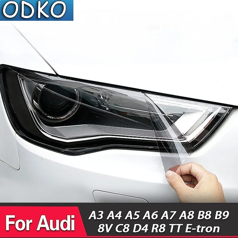 2Pcs Car Headlight Protective Film Smoked Black TPU Sticker For Audi A4 8V A3 B8 B9 A5 A6 C8 A7 A8 D4 TT E-tron R8 Accessories