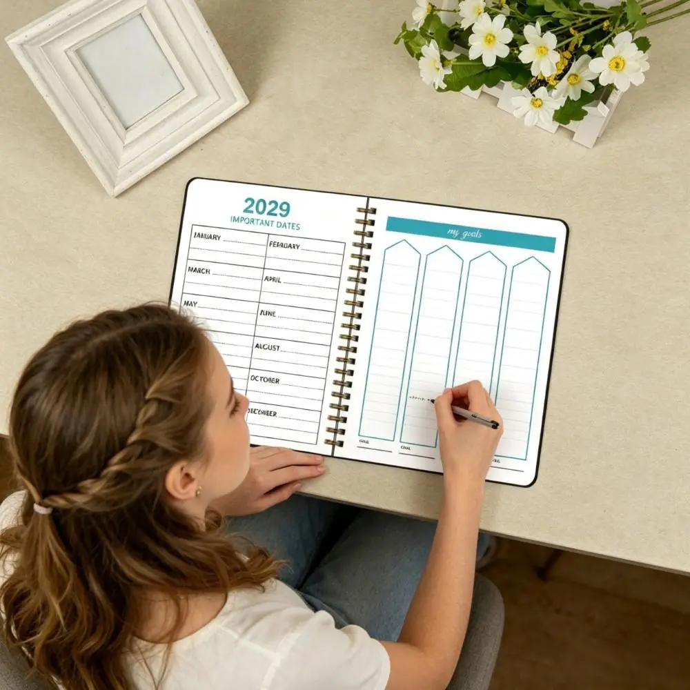 Flower Theme Cover 2027-2029 Monthly Calendar Spiral Bound Cat Print 3-Year Plan Book A5 Annual Calendar Notebook Work Office