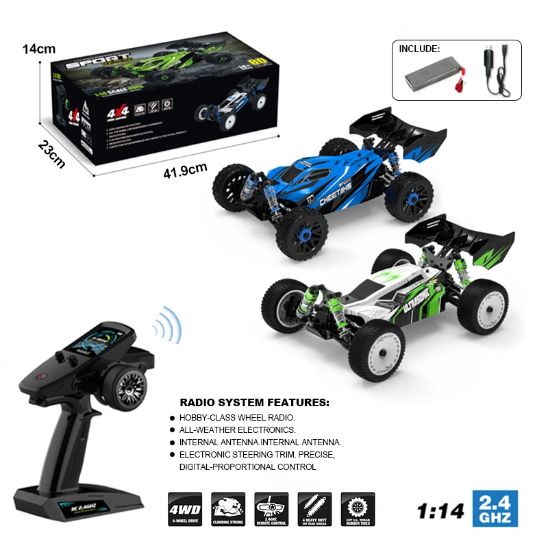 Samochód RC Drift 1:14 4WD 2.4G zdalnie sterowany, szybki pojazd terenowy, ciężarówka wyścigowa, zabawki dla chłopców, dzieci, prezenty na Boże Narodzenie