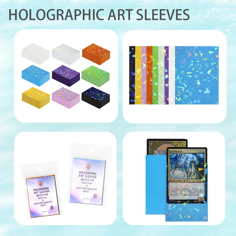 Vorinclex 60Pcs Holographic Card Sleeves 66x91mm Glitter Shard Card Protector For TCG MTG PKM Kpop 9 Colors Available