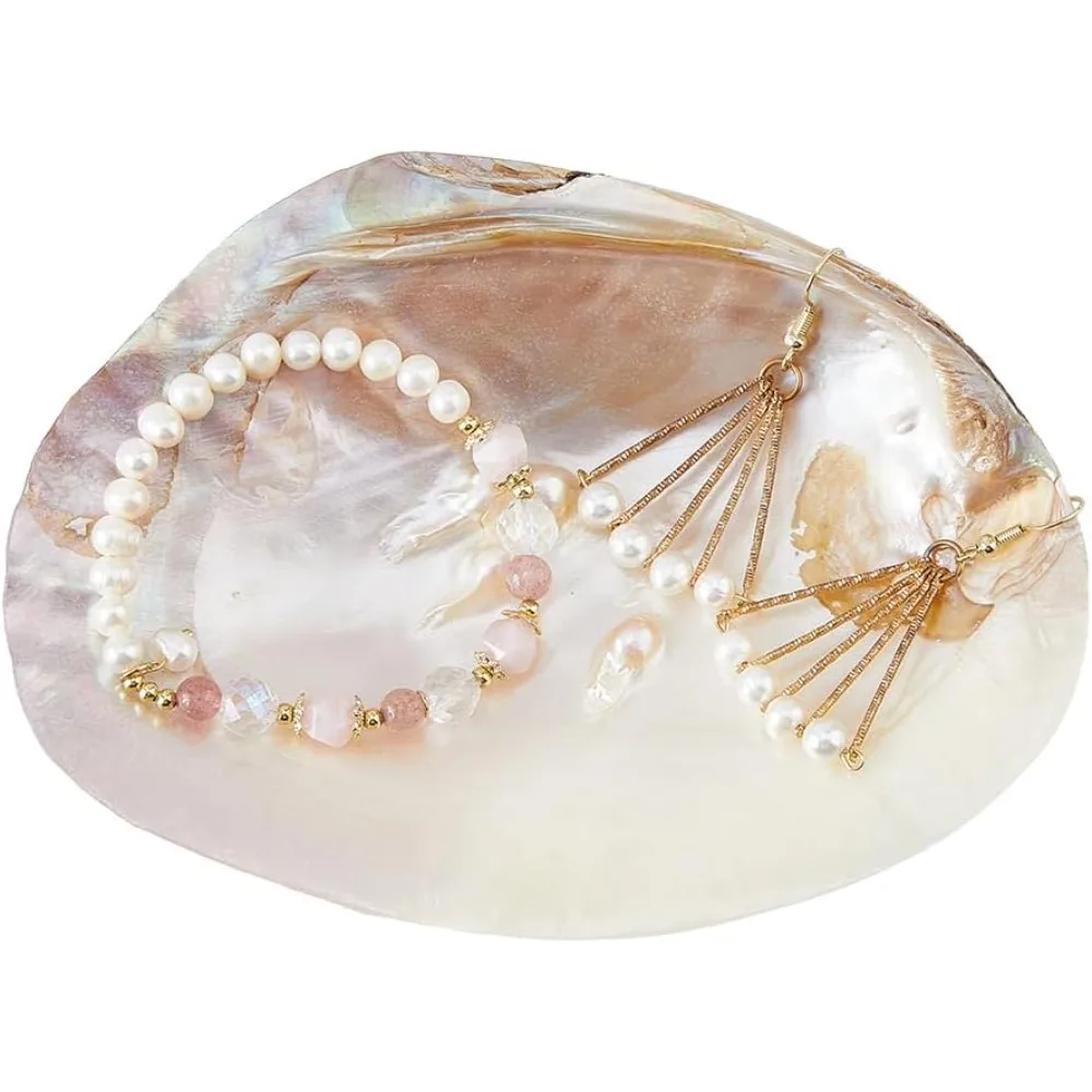 Shell Jewelry Dish Tray Seashell Ring Holder 14.2x10.8cm/5.6x4.3inch Decorative Trinket Dish Stand for Earring Necklace
