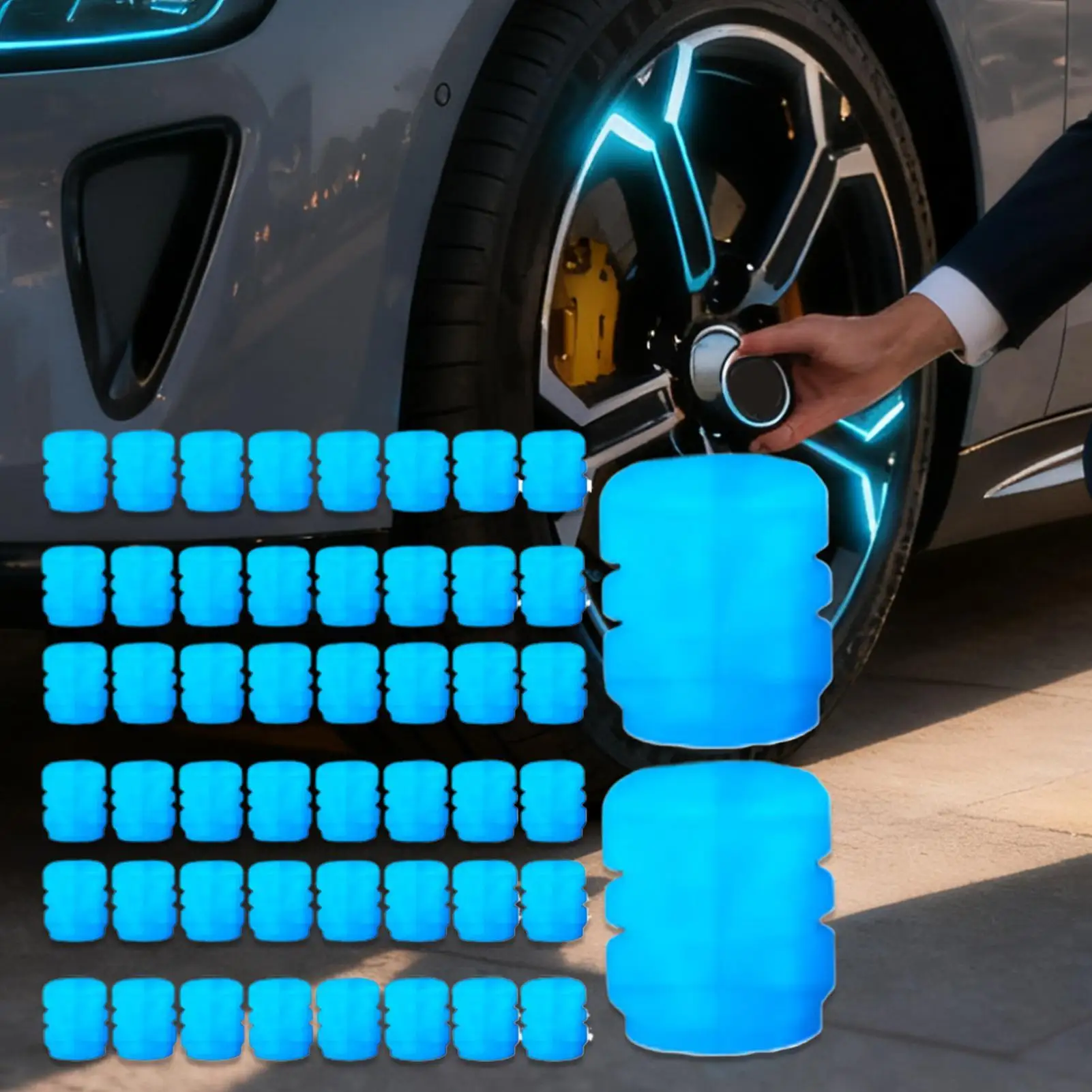 Bouchons de Valve lumineux fluorescents, bouchons de Valve de pneu de voiture de nuit, moto, vélo, décor brillant, buses de roue, bouchons de pneus, accessoires de voiture