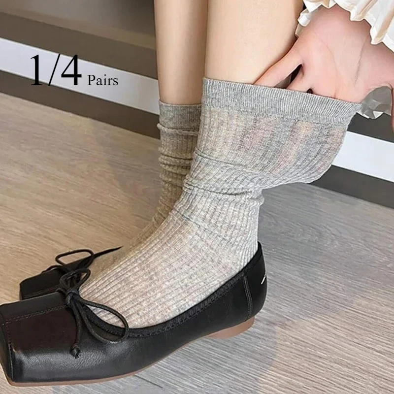 1/4 Pair Ladies Mid To Small Leg Socks Knee High Socks Socks Black White Gray Summer Thin Sweet Style Transparent Stacked Socks
