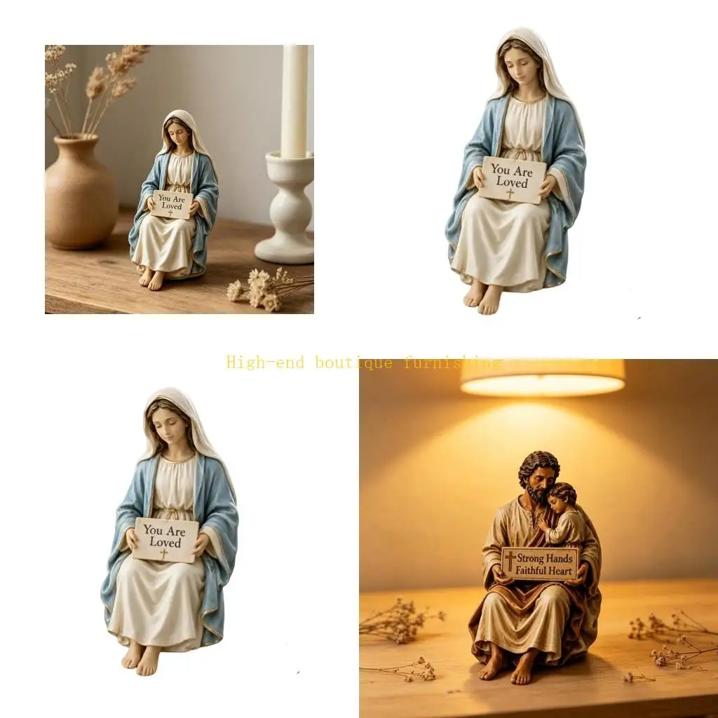 L9NB Indoor Devotional Resin Catholic Religious Figurine Accent Home Altar Styling