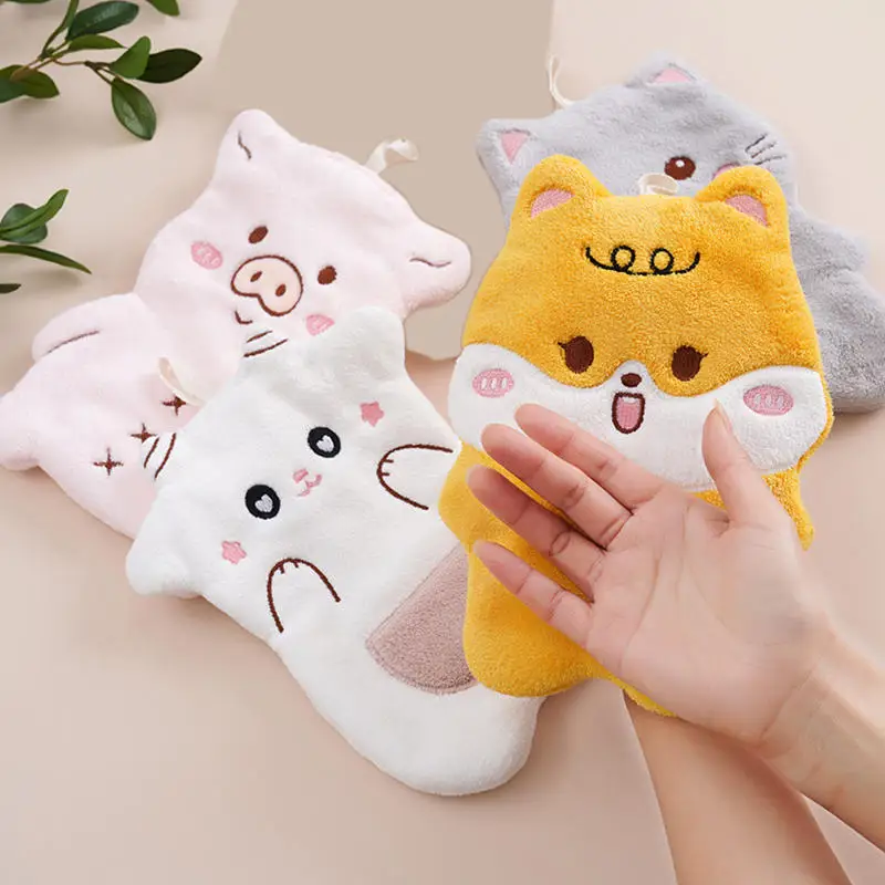 

Cartoon Hand Towels Hung In The Kitchen With Coral Velvet Embroidery Cartoon Small Towel For Hand Wiping Handkerchief Towel