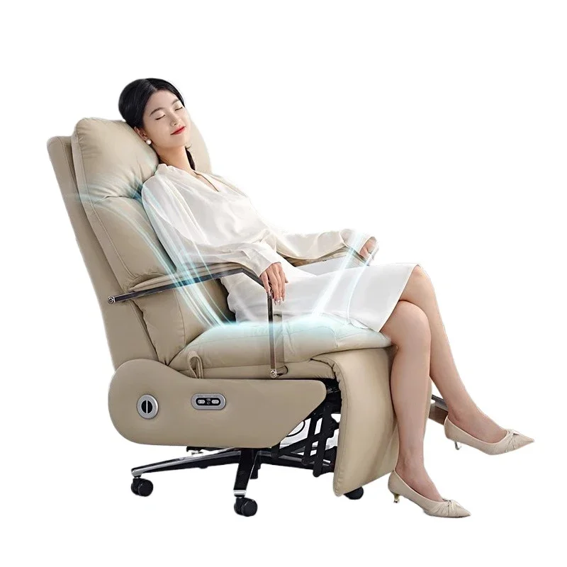 #Chair Gamer 7-Point Vibrating Furniture Solid Wood Frame Leather Office Chair With Wheels Electric Footrest Bedroom Armchair