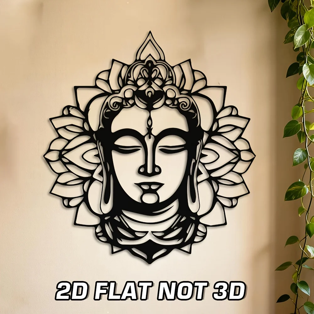 CIFBUY Buddha Head Metal Wall Art 2D Flat Iron Sign Zen Mandala Guanyin Hanging Decor for Yoga Room Meditation Space Living Room
