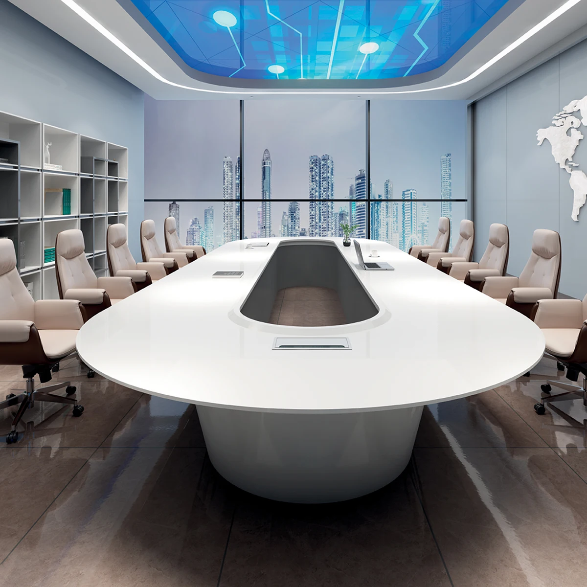 Luxury 8 10 12 14 16 18 Multi Person Glossy White Board Meeting Room Round Conference Table Custom New Design High End Modern