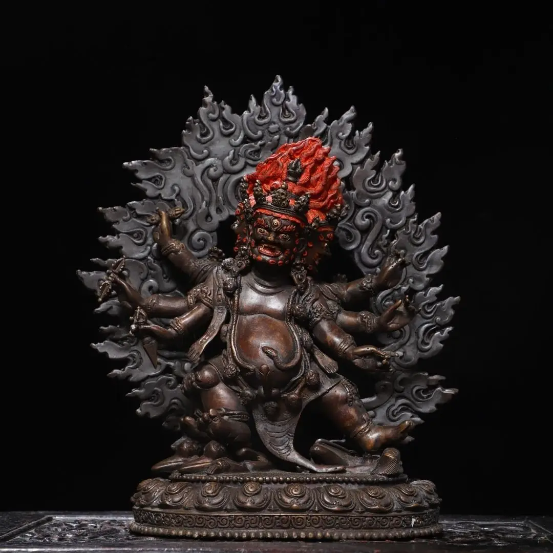 Tibetan Buddhism Six‑Armed Vajra Dharma Protector Statue Vintage Wrathful Guardian Deity Tantric Altar Worship Figurine