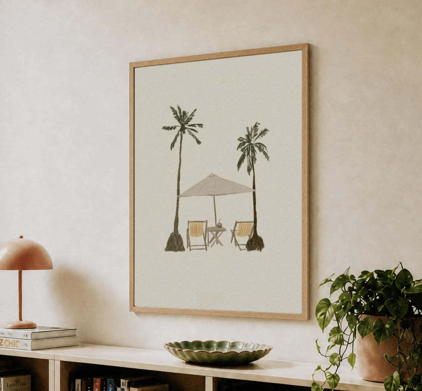 Minimal Palm Beach Wall Art Canvas Prints, Neutral Coastal Posters, Relax Decor for Living Room Bedroom Gallery Wall Decor