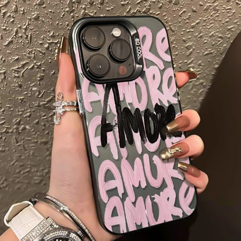 Etui Amore-Love z różowym napisem na telefon Samsung Galaxy S25 S24 S23 S22 Ultra Plus S21 FE 5G A16 A15 A26 A25 A24 A36 A56 A55 A54