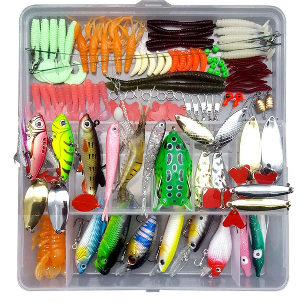 Fishing Lures Set Spoon Hooks Minnow Pilers Hard Lure Kit in Box Fishing Gear Accessories 75Pcs/94Pcs/122Pcs/142Pcs random color