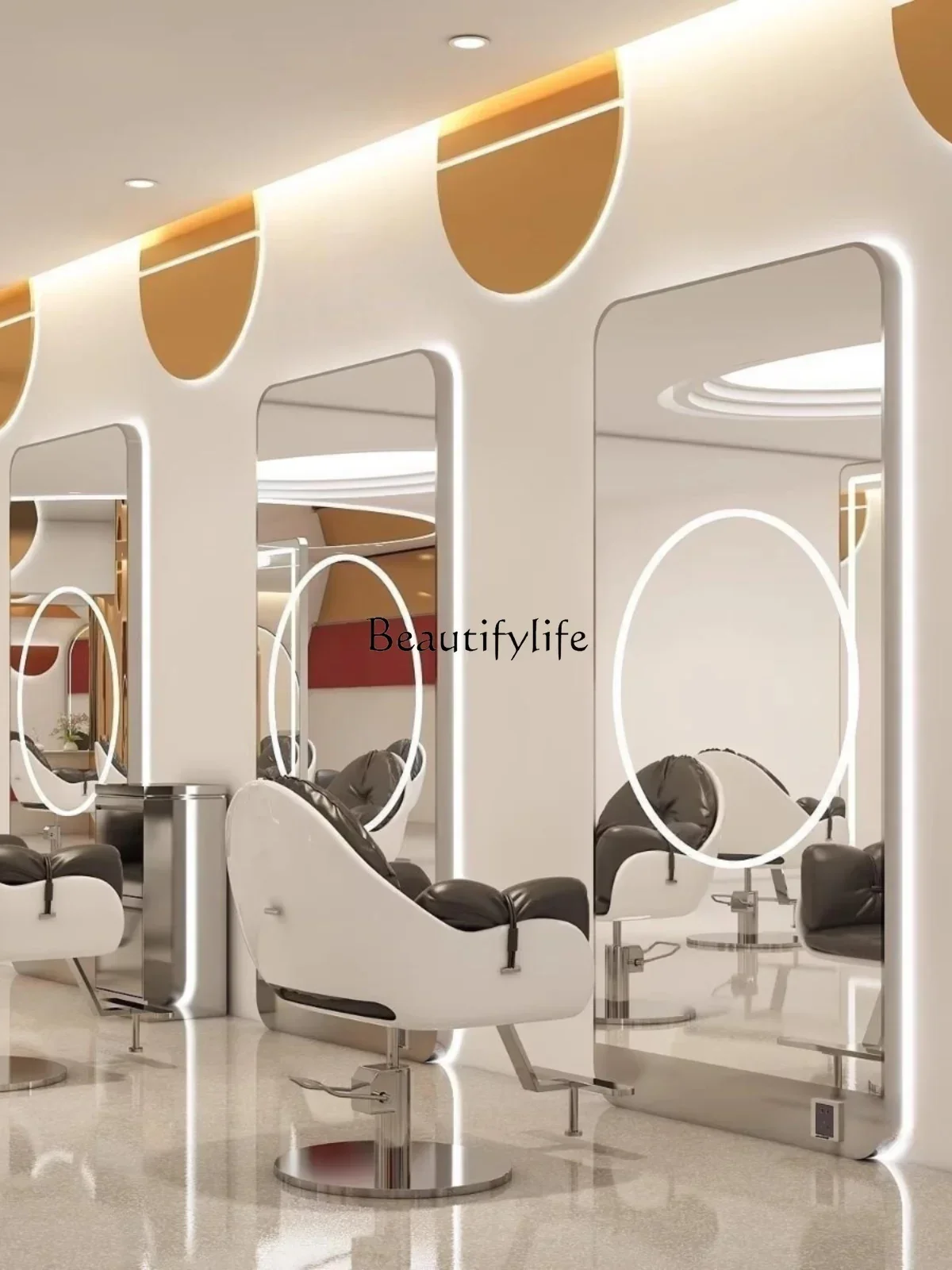 06Stainless Steel Wall-Mounted Single-Sided Mirror Hair Salon High-End Hair Cutting and Perming Large Mirror