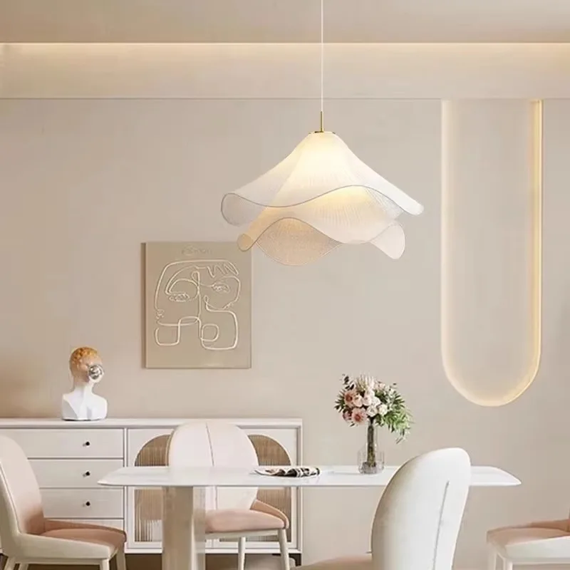 Cream Chandelier Living Room Bedroom Light Medium LED Dimmable Fabric Warm Lighting