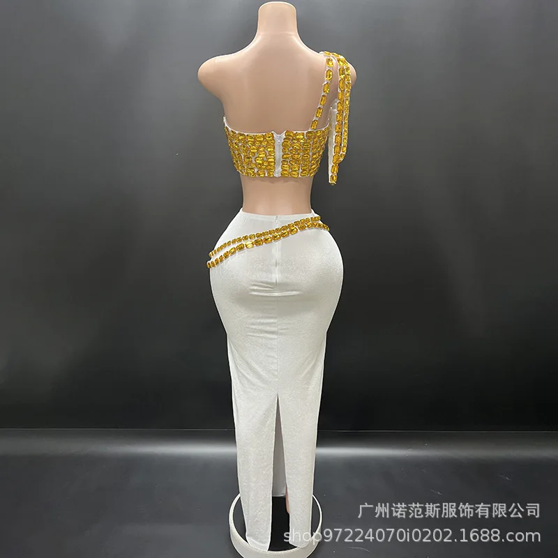 Autunno nuovo oro lusso diamante brillante temperamento abiti da sera banchetto di compleanno studio fotografico cerimonia di premi ospite abiti da festa