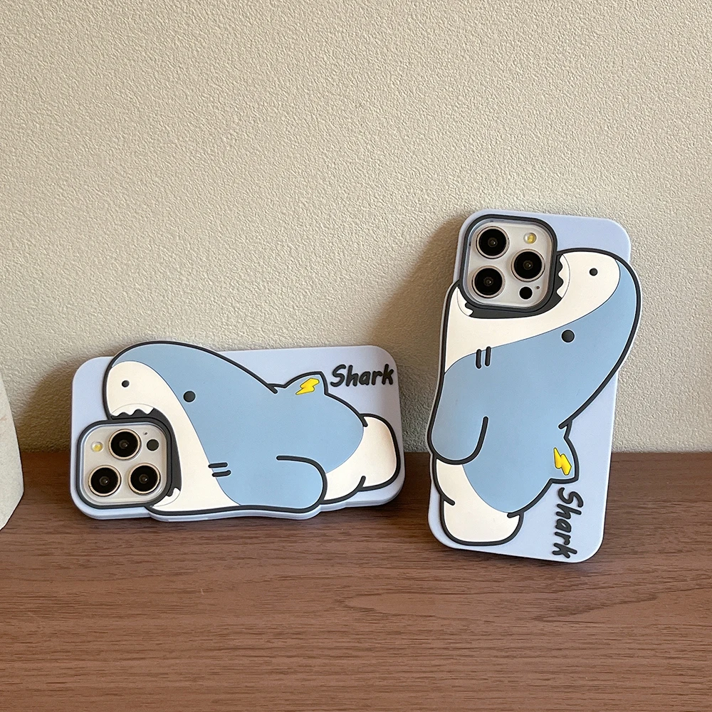 Kawaii Shark Handyhülle für iPhone 16 15 Pro Max 14 13 12 Pro Max Lustige 3D-Cartoon-stoßfeste weiche Silikon-Rückseite – Detail 1