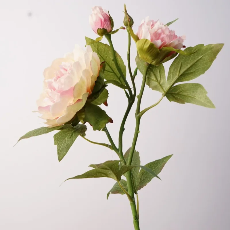 3 Stück Künstliche 3-köpfige Feuchtigkeitsspendende Pfingstrosen mit Echtem Touch für Hochzeitsdekoration, Blumen für den Gang, Heimdekoration, Künstliche Pfingstrosenblumen – Detail 4