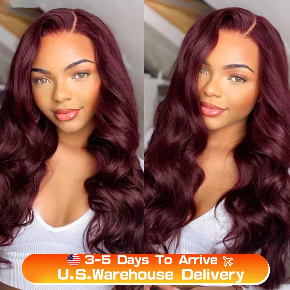 Colored Burgundy Body Wave Lace Front Human Hair Wigs 180Density Brazilian Hair 13x4Lace Frontal Wig For Black Women Pre Plucked