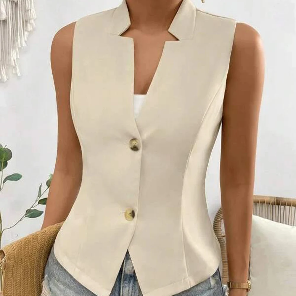 

Women's Vest Design Neckline New Style Coat 2 Buttons Women Vest Slim Fit Coat Elegant Casual Sleeveless Jacket Women Clothing