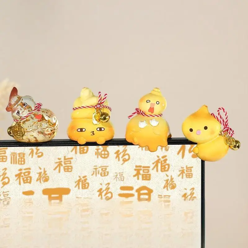 Cute Cartoon Gourd Animal Figurine Lucky Resin Ornament For Computer Monitor Edge Decor Office Desk Home Display Gift