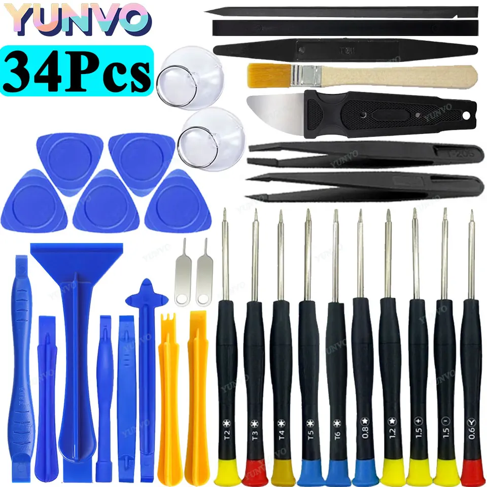 Kit de reparación de teléfonos multifunción de 34 piezas, set de destornilladores de precisión para mantenimiento de iPhone y Smartphones 6