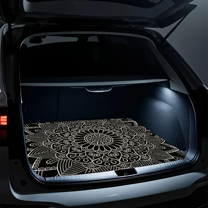 VIKAMA Mandala Floral Car Trunk Mat, Yoga Cargo Liner, Non-Slip Boot Protector, Universal Fit Car Accessories, Stain-Resistant