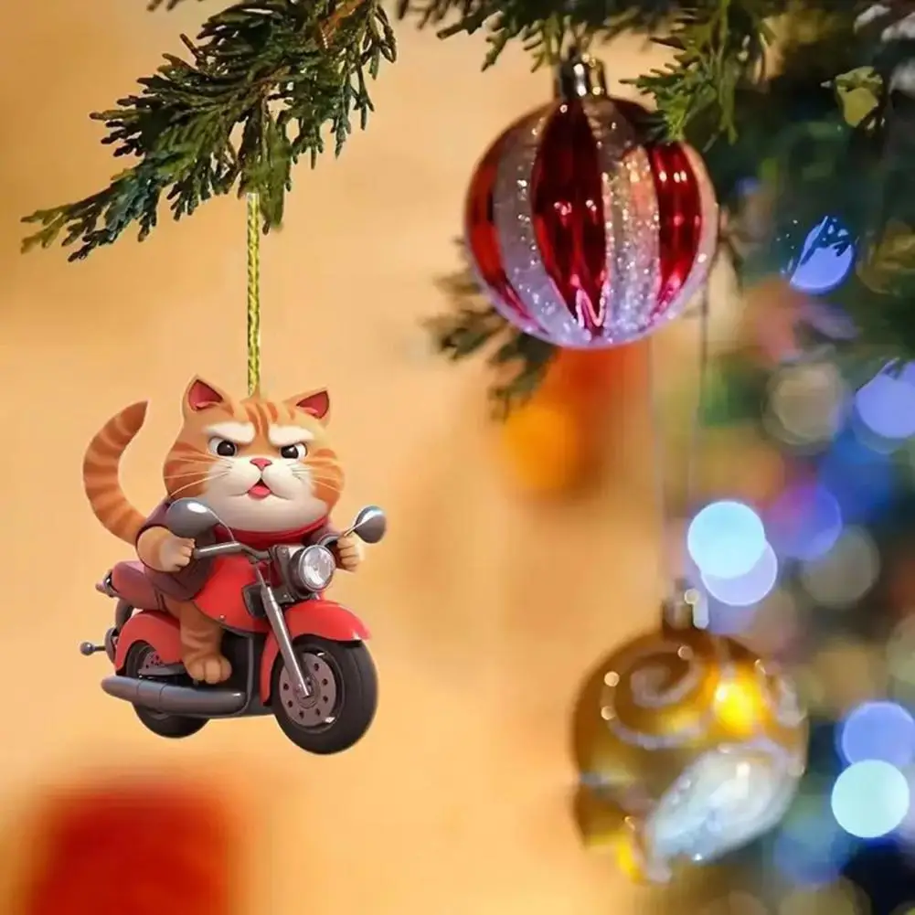 Cycling Kitten Pendant Car Ornament Acrylic Car Pendant Cute Cartoon Cat Christmas Tree Decoration for Car Rearview Mirror