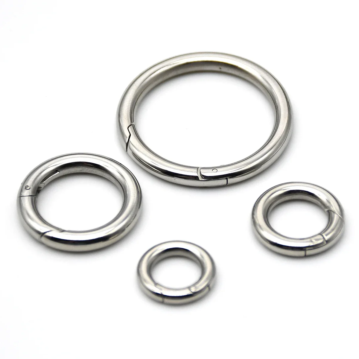 Edelstahl-Federverschluss O-Ring Öffnbarer Schlüsselring Taschenriemen Schnalle Auslöser Karabiner Clip Verbinder DIY Zubehör 12-35mm – Detail 6
